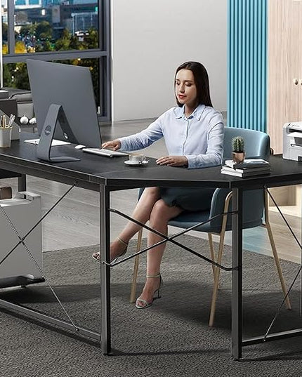 Coleshome 66" L Shaped Gaming Desk, Corner Computer Desk, Sturdy Home Office Computer Table, Writing Desk, Larger Gaming Desk Workstation, Black - LeafyLoom