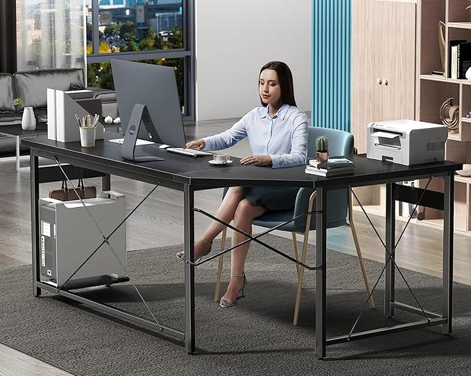Coleshome 66" L Shaped Gaming Desk, Corner Computer Desk, Sturdy Home Office Computer Table, Writing Desk, Larger Gaming Desk Workstation, Black - LeafyLoom