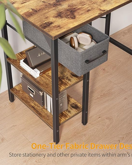 CubiCubi Computer Desk, 35 Inch Small Home Office Desk with Drawer Storage Shelves for Small Space, Writing Study Desk, Rustic Brown - LeafyLoom