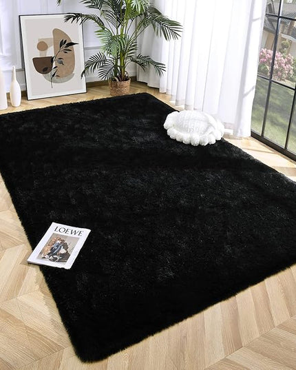 Super Soft Fluffy Shaggy Rugs 4x5.9 Feet for Living Room Bedroom, Fuzzy Plush Area Rugs for Girls Kids Room Nursery Home Decor, Furry Dorm Cute Non-Slip Indoor Floor Carpet, Black - LeafyLoom