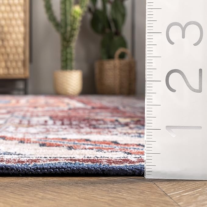 nuLOOM Marli Machine Washable Faded Medallion Ultra Thin Runner Rug, 2' 6" x 8', Rust - LeafyLoom