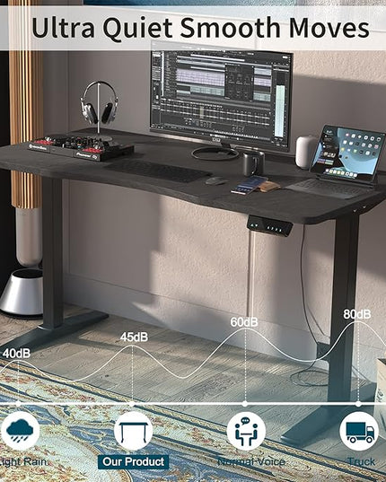 Monomi Height Adjustable Electric Standing Desk, 55 x 28 Inches Stand up Desk, Sit Stand Home Office Computer Desk(Black Frame+Marble Black Top) - LeafyLoom
