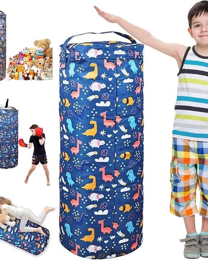 Dinosaur Stuffed Animal Storage Bean Bag Cover for Kids - Organize, Sit, Play & Box Help Promote Comfort and Relaxation - Perfect Playroom & Bedroom Plush Toys Beanbag, Cylinder, Best Gift for Kids - LeafyLoom