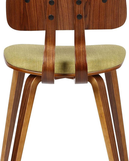 Armen Living Jaguar Mid Century Modern Upholstered Fabric and Walnut Wood Dining Accent Chair for Kitchen Table Desk Vanity, 20D x 18W x 29H in, Green - LeafyLoom