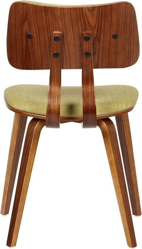 Armen Living Jaguar Mid Century Modern Upholstered Fabric and Walnut Wood Dining Accent Chair for Kitchen Table Desk Vanity, 20D x 18W x 29H in, Green - LeafyLoom