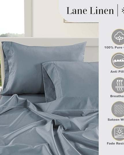 LANE LINEN 100% Egyptian Cotton Twin Sheets Set (3 Pc) – 1000 Thread Count – Sateen Weave - Ultra Soft Twin Bed Sheets – Luxury Hotel Bedding – Twin Size Sheets Set with Deep Pockets – French Blue - LeafyLoom