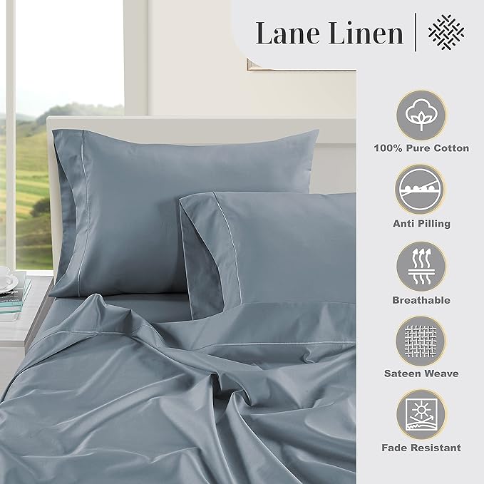 LANE LINEN 100% Egyptian Cotton Twin Sheets Set (3 Pc) – 1000 Thread Count – Sateen Weave - Ultra Soft Twin Bed Sheets – Luxury Hotel Bedding – Twin Size Sheets Set with Deep Pockets – French Blue - LeafyLoom