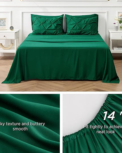 Bedsure California King Comforter Set - Cal King Bed Set 7 Pieces, Pinch Pleat Dark Green Cali King Bedding Set with Comforter, Sheets, Pillowcases & Shams - LeafyLoom