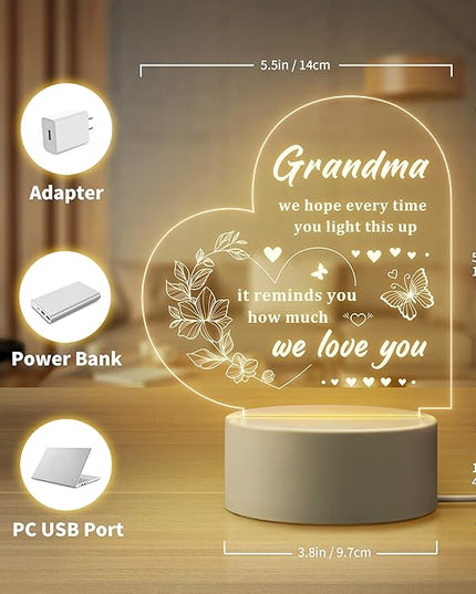 Gifts for Grandma, Grandma Gifts - Engraved Night Light, Grandma Birthday Gifts, Thanksgiving Christmas Mothers Day Gifts for Grandma, Nana, Grammy, Grandmother - LeafyLoom