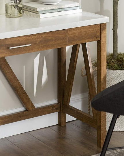 Walker Edison Rustic Farmhouse Wood Computer Writing Desk Home Office Workstation Small, 46 Inch, Marble and Walnut - LeafyLoom