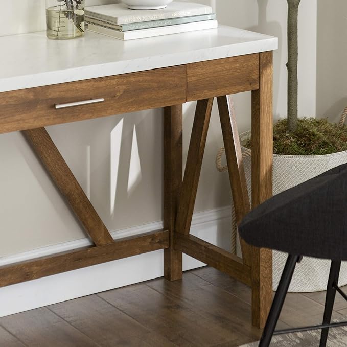 Walker Edison Rustic Farmhouse Wood Computer Writing Desk Home Office Workstation Small, 46 Inch, Marble and Walnut - LeafyLoom