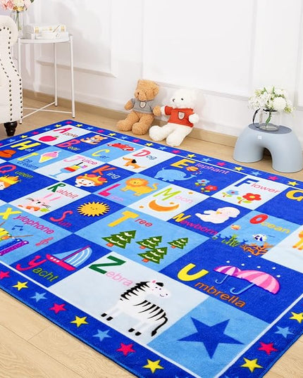 Terrug Kids Rugs ABC Alphabet Carpet Playmat, Word Educational Area Rug, Non Slip Cute Cartoon Daycare Supplies, Kids Gift for Playroom, Classroom, Bedroom and Nursery (3x5 Feet) - LeafyLoom