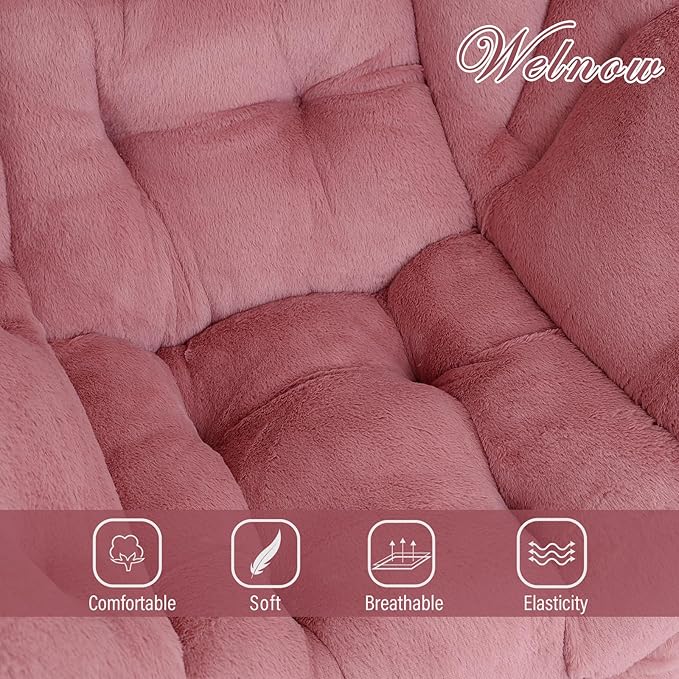 Welnow Lazy Chair with Ottoman, Modern Lounge Accent Chair with Armrests and a Side Pocket, Leisure Sofa Chair Set, Reading Chair with Footrest for Small Space, Corner Chair, Plush Dark Pink - LeafyLoom
