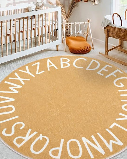 Topotdor Round Kids Play Rug Alphabet Nursery Area Rug Extra Large Soft Crawling Play Mat for Children Toddlers Bedroom (47 inch, Brown) - LeafyLoom