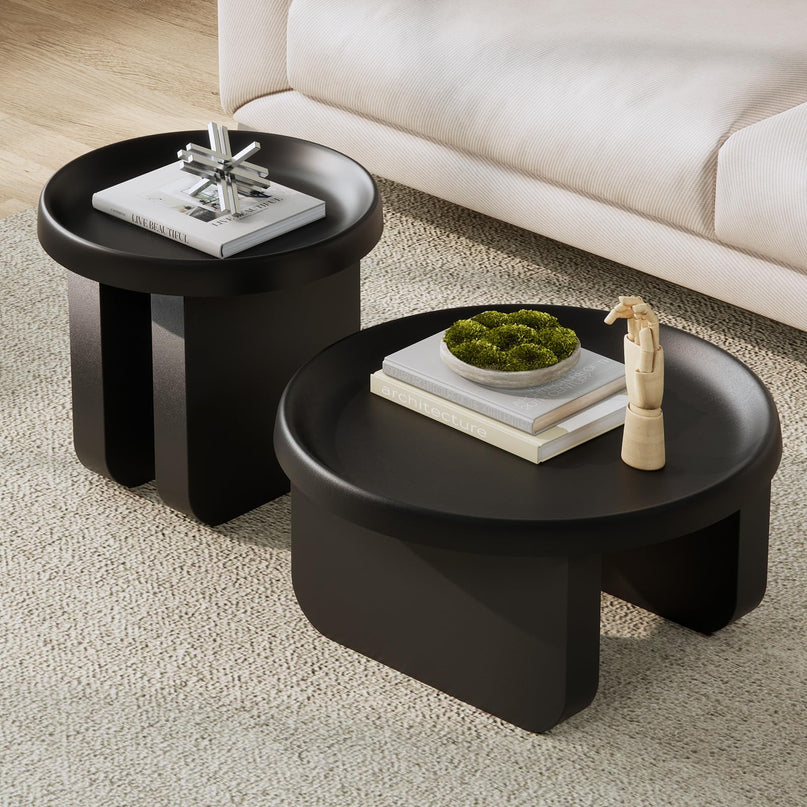 Round Coffee Table,Modern Coffee Table,Unique Circle Coffee Tables,Metal Center Table for Living Room (Black, 29.5 x 16.5) LeafyLoom