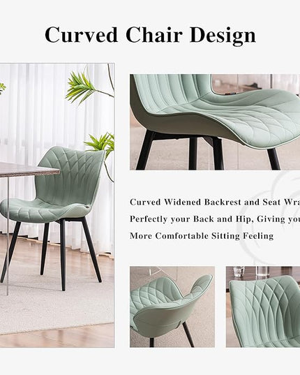 YOUNIKE Dining Chairs Set of 2, Upholstered Faux Leather Dining Room Chairs, Modern Living Room Bedroom Side Chairs with Wing Back and Metal Legs, Kitchen Chairs Mint Green - LeafyLoom