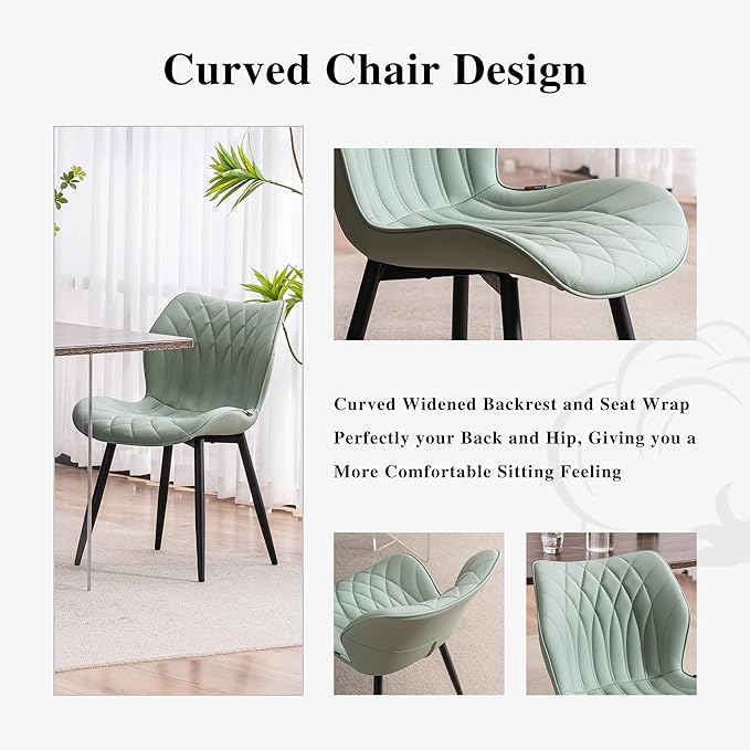 YOUNIKE Dining Chairs Set of 2, Upholstered Faux Leather Dining Room Chairs, Modern Living Room Bedroom Side Chairs with Wing Back and Metal Legs, Kitchen Chairs Mint Green - LeafyLoom