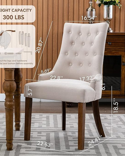 COLAMY Wingback Upholstered Dining Chairs Set of 2, Fabric Side Dining Room Chairs with Tufted Button, Living Room Chairs for Home Kitchen- Beige - LeafyLoom