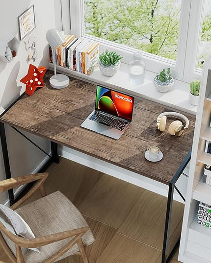 Coavas Folding Desk No Assembly Required, 31.5 inch Writing Computer Desk Space Saving Foldable Table Simple Home Office Desk,Brown - LeafyLoom