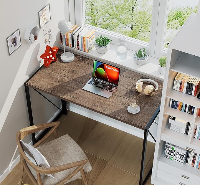 Coavas Folding Desk No Assembly Required, 31.5 inch Writing Computer Desk Space Saving Foldable Table Simple Home Office Desk,Brown - LeafyLoom