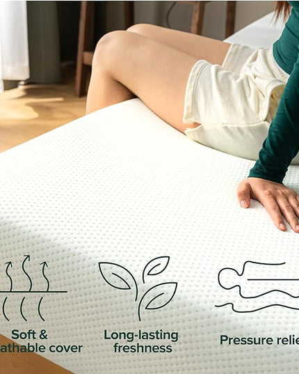 ZINUS 8 Inch Green Tea Memory Foam Mattress [New Version], King, Fiberglass free, Medium Firm Feel, Zoned Pressure Relief, Certified Safe Foams & Fabric, Mattress in A Box - LeafyLoom