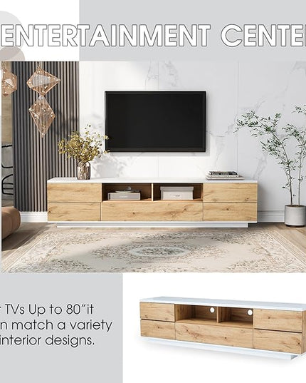 NicBex TV Stand for 80 Inch TV Modern TV Media Console Table with Large Storage Cabinet, Door Rebound Device,Entertainment Center with Storage for Living Room,Bedroom,70.8 Inch,Natural - LeafyLoom