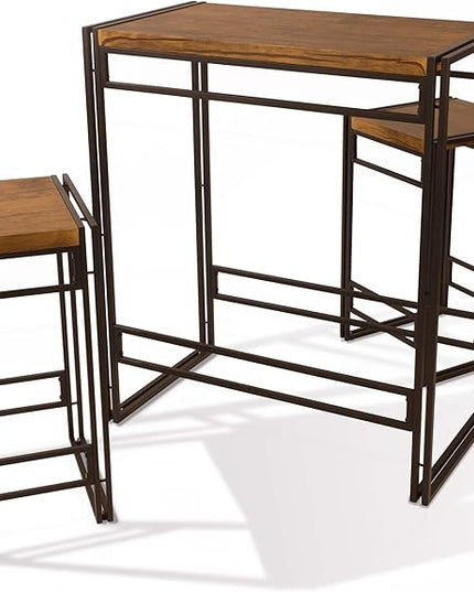 Atlantic Urban Dining Set, Bar Height Table and 2 Stools, 3 Piece Set. Woodgrain & Black PN 82008132 - LeafyLoom
