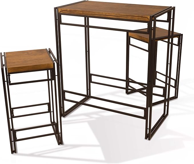 Atlantic Urban Dining Set, Bar Height Table and 2 Stools, 3 Piece Set. Woodgrain & Black PN 82008132 - LeafyLoom
