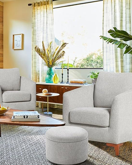 COLAMY Accent Chairs & Ottoman Set of 2, Upholstered Fabric Living Room Chair Armchair with Back Pillow and Wooden Legs for Reading Room, Light Grey - LeafyLoom
