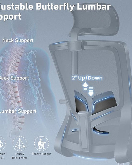 Office Chair, Ergonomic Desk Chair High Back Computer Chair Swivel Mesh Task Chair with Adjustable Lumbar Support Armrests Headrest Black - LeafyLoom