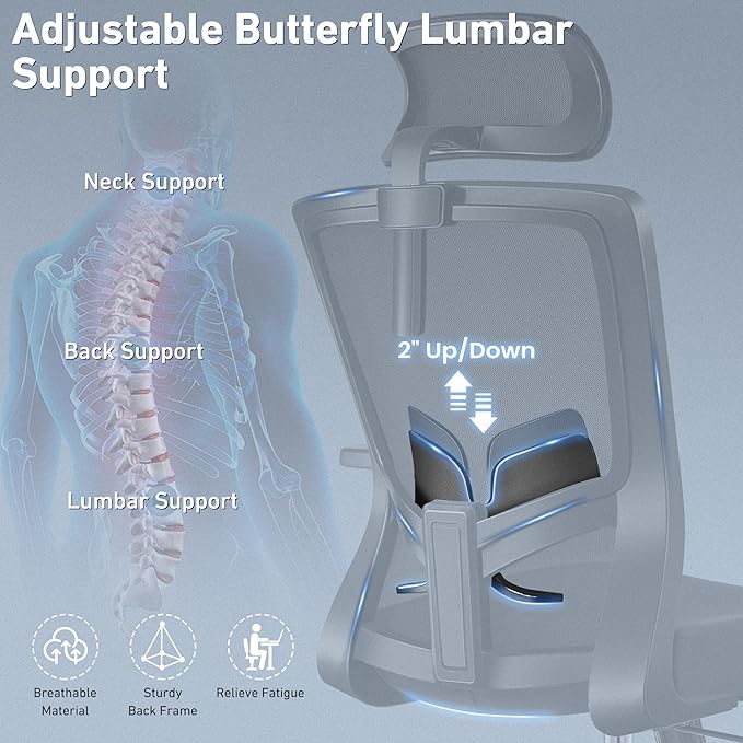 Office Chair, Ergonomic Desk Chair High Back Computer Chair Swivel Mesh Task Chair with Adjustable Lumbar Support Armrests Headrest Black - LeafyLoom