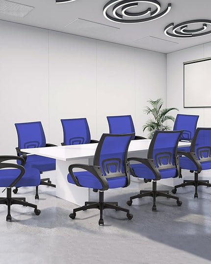 Yaheetech Office Computer Desk Chair Swivel Rolling, Cute Task Chair Ergonomic Conference Room, Mesh Work Study Chair Basic Comfy Desktop Chair with Wheels Arms, Blue - LeafyLoom