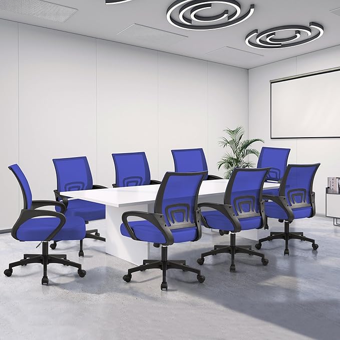 Yaheetech Office Computer Desk Chair Swivel Rolling, Cute Task Chair Ergonomic Conference Room, Mesh Work Study Chair Basic Comfy Desktop Chair with Wheels Arms, Blue - LeafyLoom
