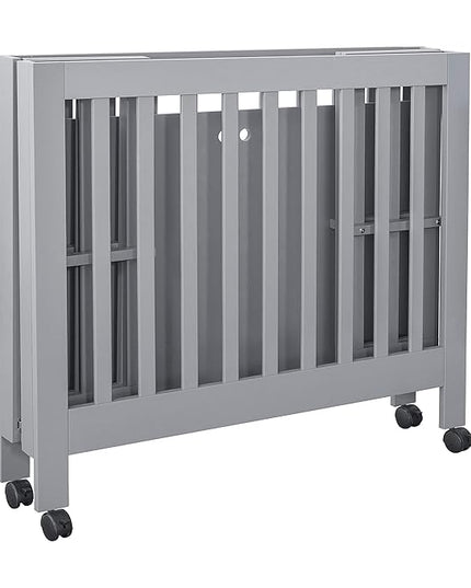 Babyletto Origami Mini Portable Folding Crib with Wheels in Grey, 2 Adjustable Mattress Positions, Greenguard Gold Certified - LeafyLoom