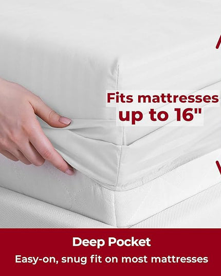 Mellanni King Sheets Set - 4 PC Iconic Collection Bedding Sheets & Pillowcases - Hotel Luxury, Extra Soft, Cooling Bed Sheets - Deep Pocket up to 16 inch (King, Striped White) - LeafyLoom