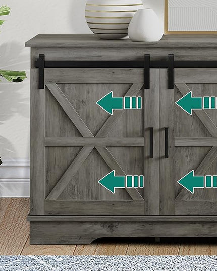 YITAHOME Farmhouse TV Stand for 65/60/55 Inch, Modern Entertainment Center with Sliding Barn Door, Wood TV Media Console Storage TV Cabinet for Living Room for 300lbs, Rustic Grey - LeafyLoom