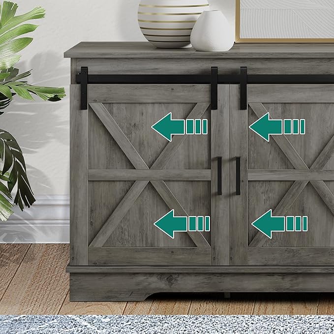 YITAHOME Farmhouse TV Stand for 65/60/55 Inch, Modern Entertainment Center with Sliding Barn Door, Wood TV Media Console Storage TV Cabinet for Living Room for 300lbs, Rustic Grey - LeafyLoom