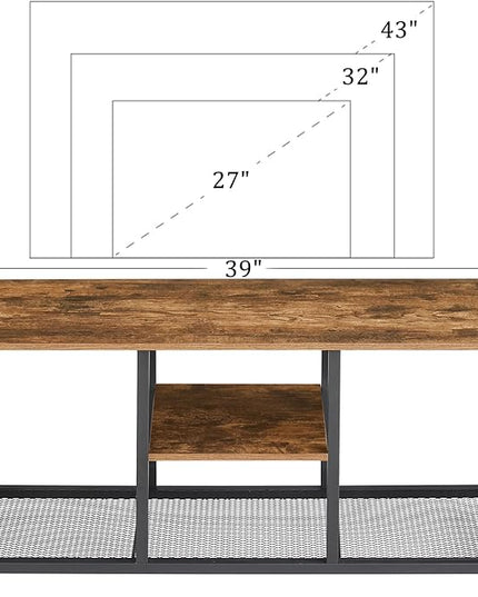 VECELO Industrial 39" TV Stand,3-Tier Console Table, Media Entertainment Center for 47 Inches Television, for Living Room Bedroom, Rustic Brown - LeafyLoom