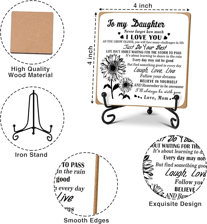 Daughter Gift from Mom, To My Daughter Gift Desk Decor Wood Plaque with Stand, Home Office Table Desk Sign Keepsake -A36 - LeafyLoom