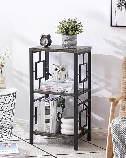 Small Bookshelf, 3 Tier Vintage Industrial Small Bookshelf for Small Spaces, Freestanding Open Shelf Bookcase, Versatile Bookshelf for Home Office, Bedroom & Living Room, Grey - LeafyLoom