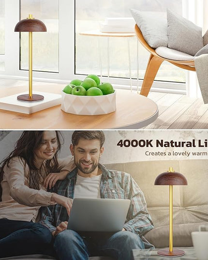 Rechargeable Cordless Table Lamp - 5000mAh Battery Powered Lamp, 3 Color Stepless Dimming LED Table Light with Memory Function for Indoor, Outdoor, Dinner, Patio, Cafe.(Wood Grain B) - LeafyLoom