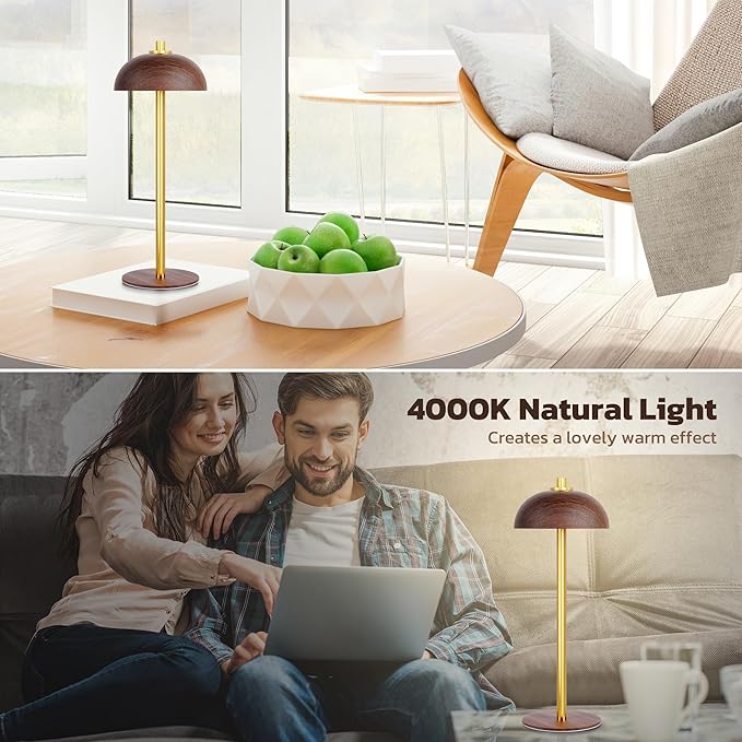 Rechargeable Cordless Table Lamp - 5000mAh Battery Powered Lamp, 3 Color Stepless Dimming LED Table Light with Memory Function for Indoor, Outdoor, Dinner, Patio, Cafe.(Wood Grain B) - LeafyLoom