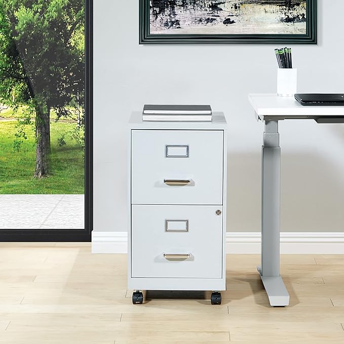 OSP Home Furnishings 2 Drawer Mobile Locking Metal File Cabinet, Grey - LeafyLoom