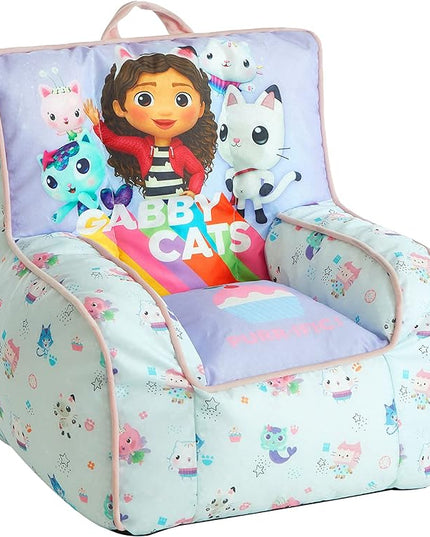 Idea Nuova Gabby's Dollhouse Kids Fabric Bean Bag Chair with Piping & Top Carry Handle, Large - LeafyLoom
