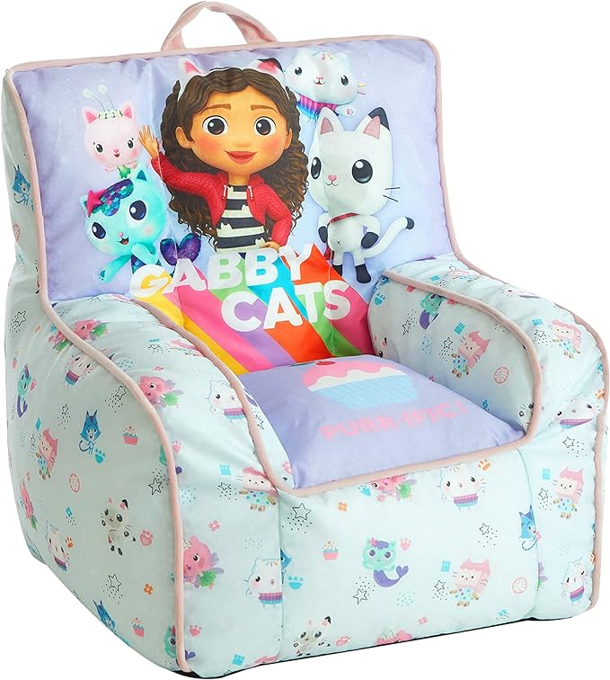 Idea Nuova Gabby's Dollhouse Kids Fabric Bean Bag Chair with Piping & Top Carry Handle, Large - LeafyLoom
