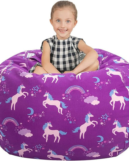 Aubliss Stuffed Animal Bean Bag Storage Chair (Purple Unicorn, X-Large (48'')) - LeafyLoom