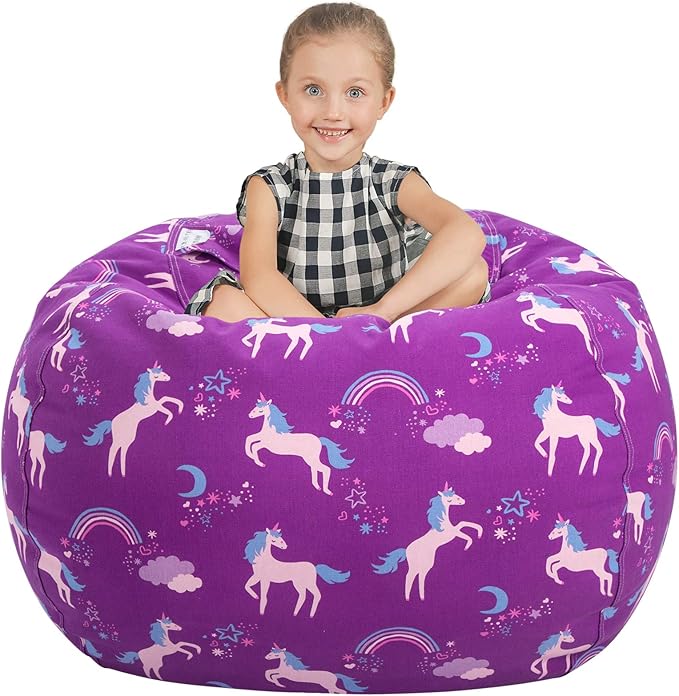 Aubliss Stuffed Animal Bean Bag Storage Chair (Purple Unicorn, X-Large (48'')) - LeafyLoom