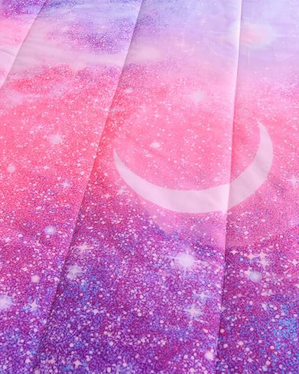 A Nice Night Galaxy Bedding Sets Outer Space Comforter 3D Printed Space Quilt Set King Size Glitter Pink Color,for Children Boy Girl Teen Kids - LeafyLoom