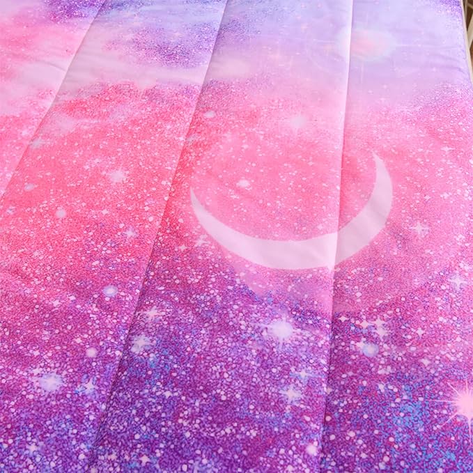 A Nice Night Galaxy Bedding Sets Outer Space Comforter 3D Printed Space Quilt Set Full Size Glitter Pink Color,for Children Boy Girl Teen Kids - LeafyLoom