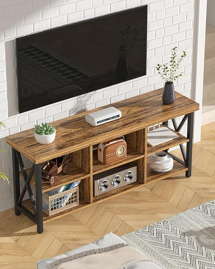 GreenForest TV Stand for TV up to 65 inches, Entertainment Center with 6 Storage Cabinet for Living Room, 55 inch Farmhouse Television Stands Console Table, TV stands for Living Room, Walnut - LeafyLoom